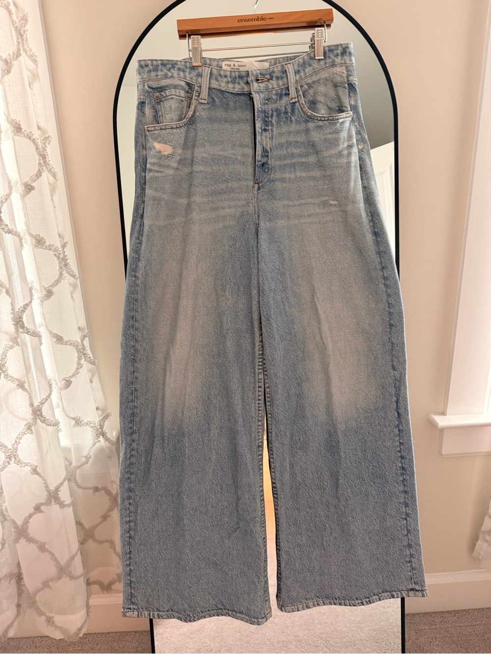 rag & bone Wide Leg Light Blue Denim Jeans - Women's